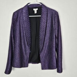 Chico's Jacket Sz S Open Front Blazer Chevron Crinkle Fabric Purple